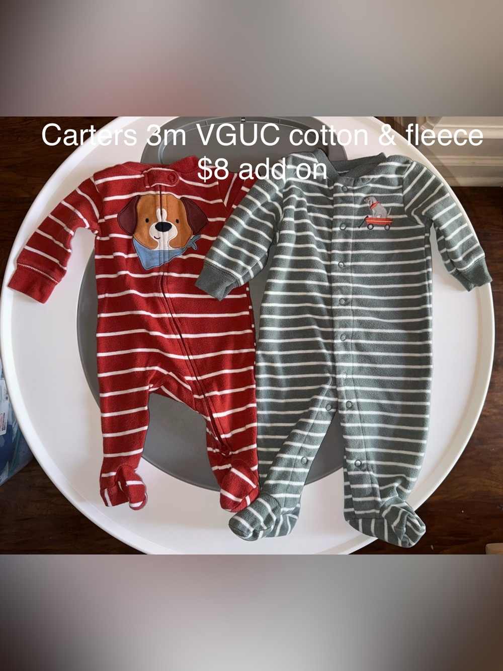 Carter's Red and Green Striped Baby Footed One-Pieces with Puppy and Wagon